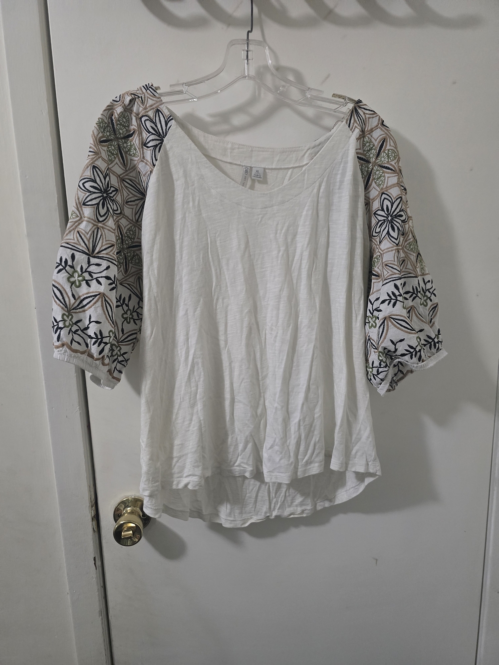 Cato Cottagecore Raglan Scoop Neck Blouse with Patterned Statement Sleeves, XL